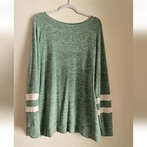 Heathered Mint Green Long Sleeve Tunic with White Sleeve Stripes